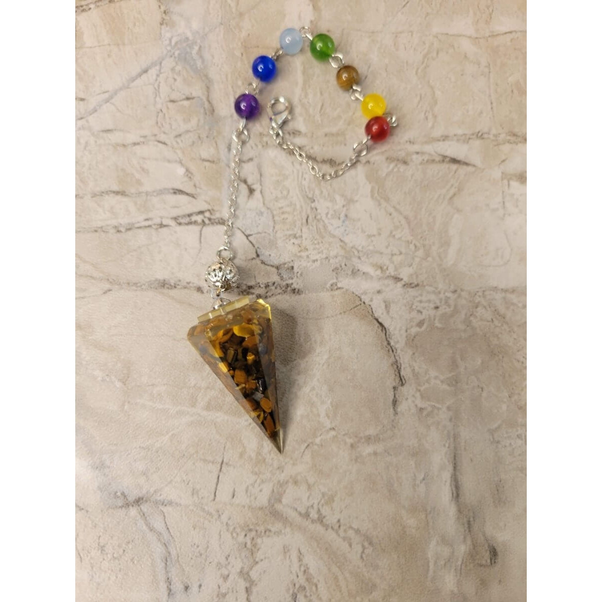 Chakra Jewelry, Resin Dowsing Pendulum, with Natural Mixed Gemstone Beads Inside -Pendulum
