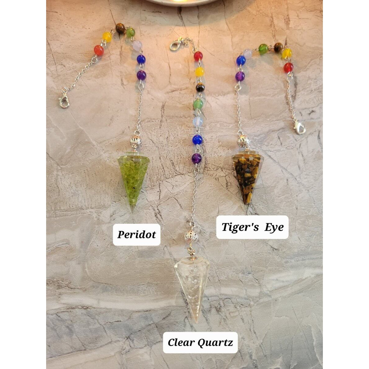 Chakra Jewelry, Resin Dowsing Pendulum, with Natural Mixed Gemstone Beads Inside -Pendulum