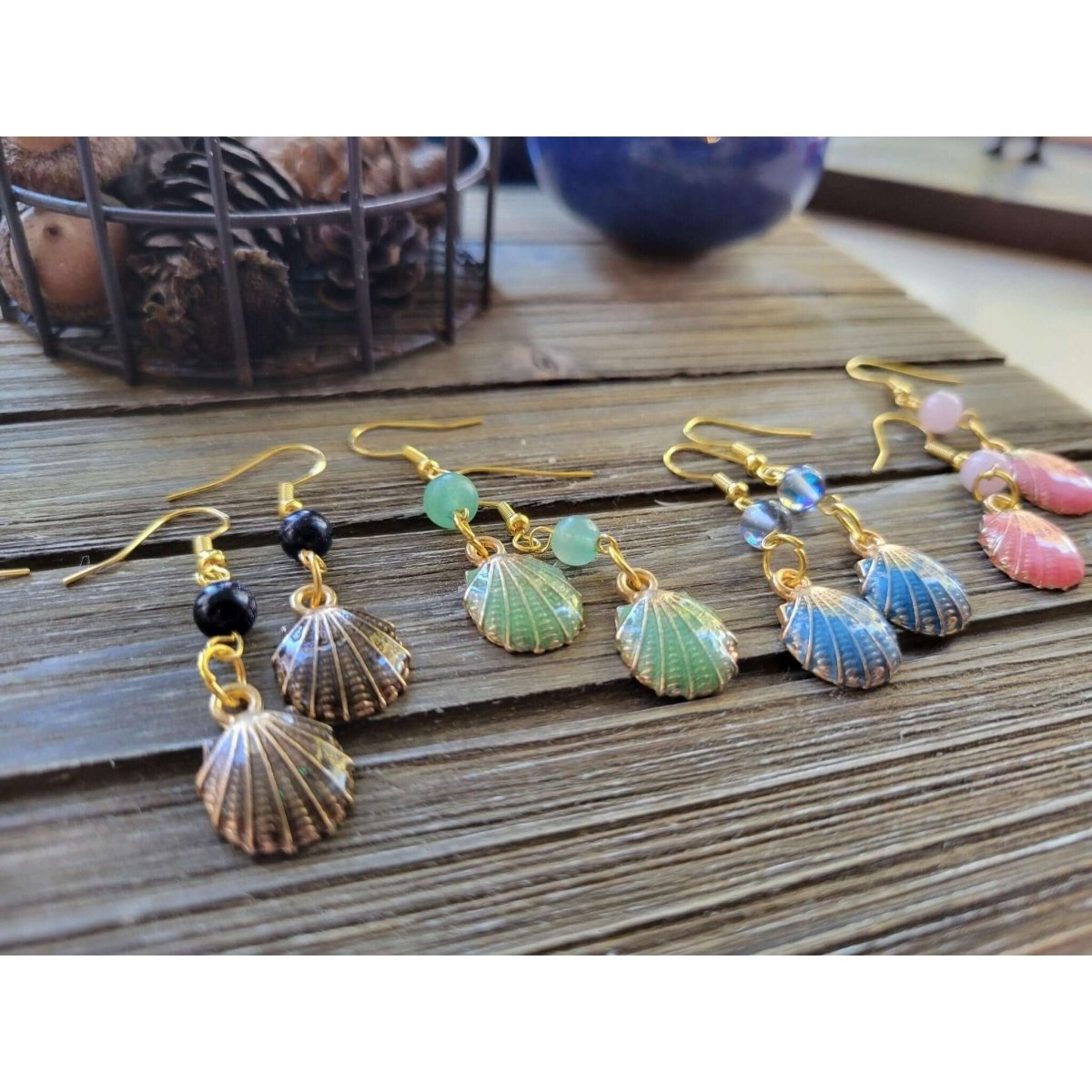 Charm and Crystal Earrings ,Witch Jewelry, Healing Crystal Energy/ Sea Witch Earrings/Aphrodite Inspired Seashell Jewelry -Earrings