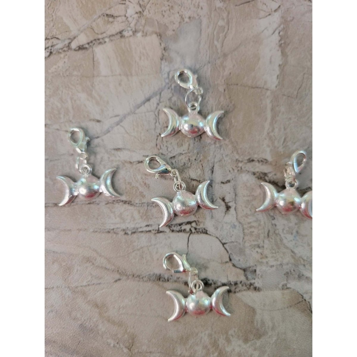 Charm Triple Moon , Pentacle, Om ,Crescent Moon with Lobster Claw Clasps 5 Pendants Set -Charms & Pendants