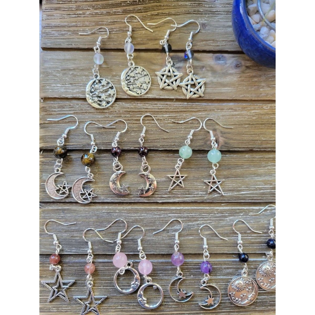 Charms Crystal Earrings ,Stacked Stone Drop Earrings |Charm and Crystal Earrings ,Witch Jewelry, Healing Crystal Energy -