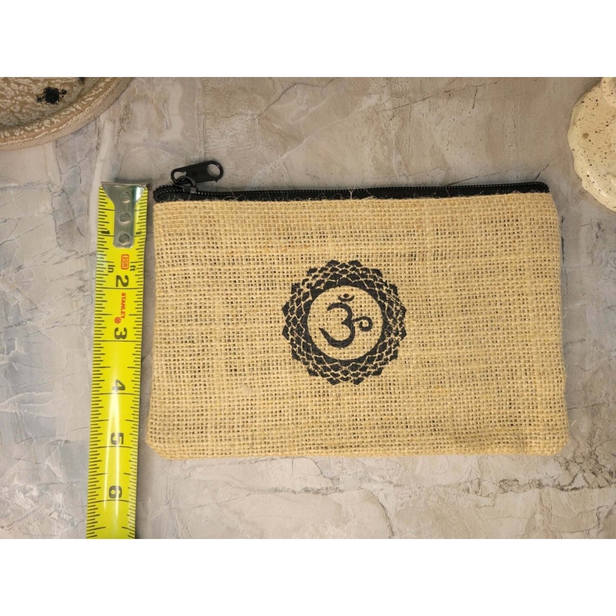 Cotton Jute Pouch, Hand of Fatima , Om Flower of Life Design -Decor