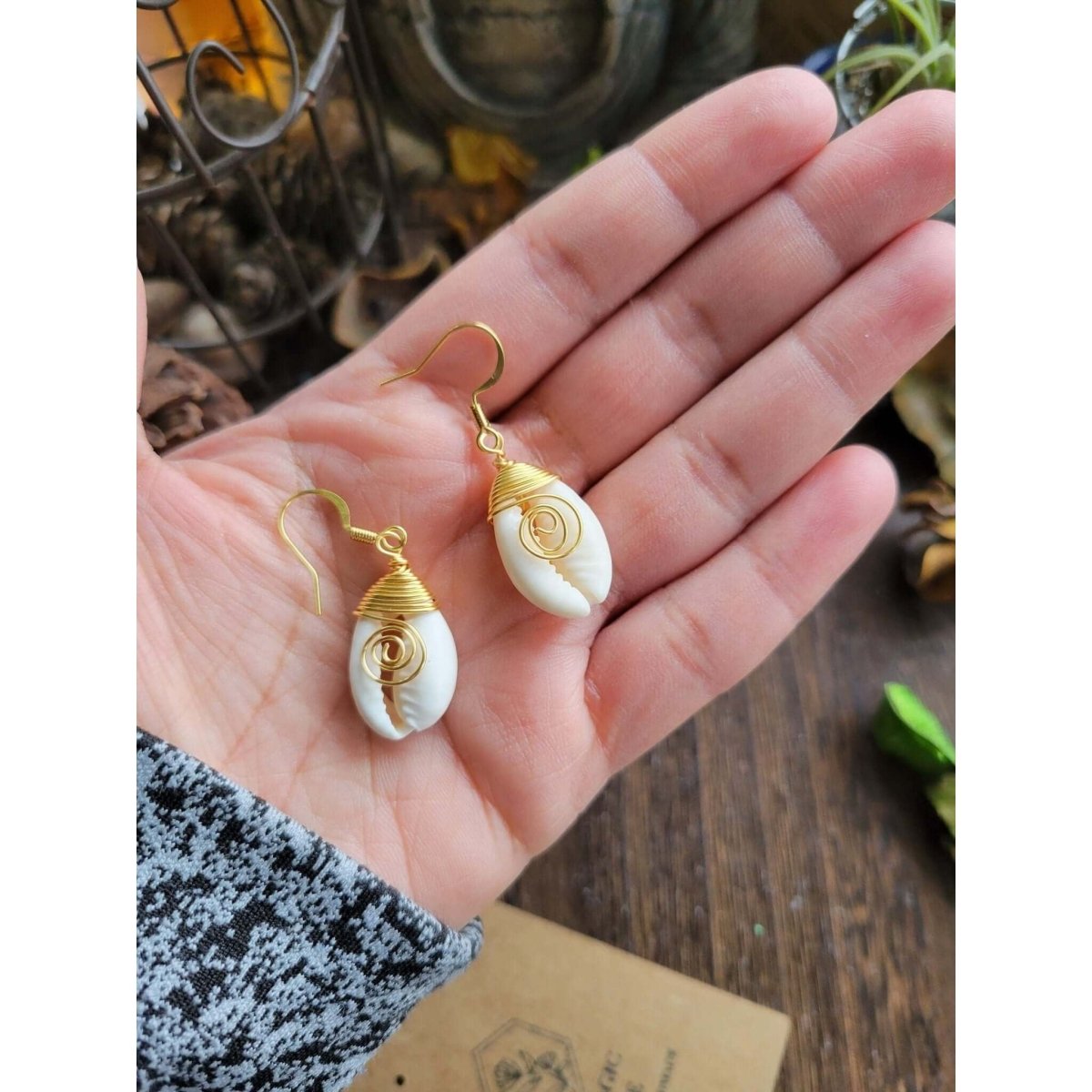 Cowrie Shell Wire Wrapped Earrings -Earrings