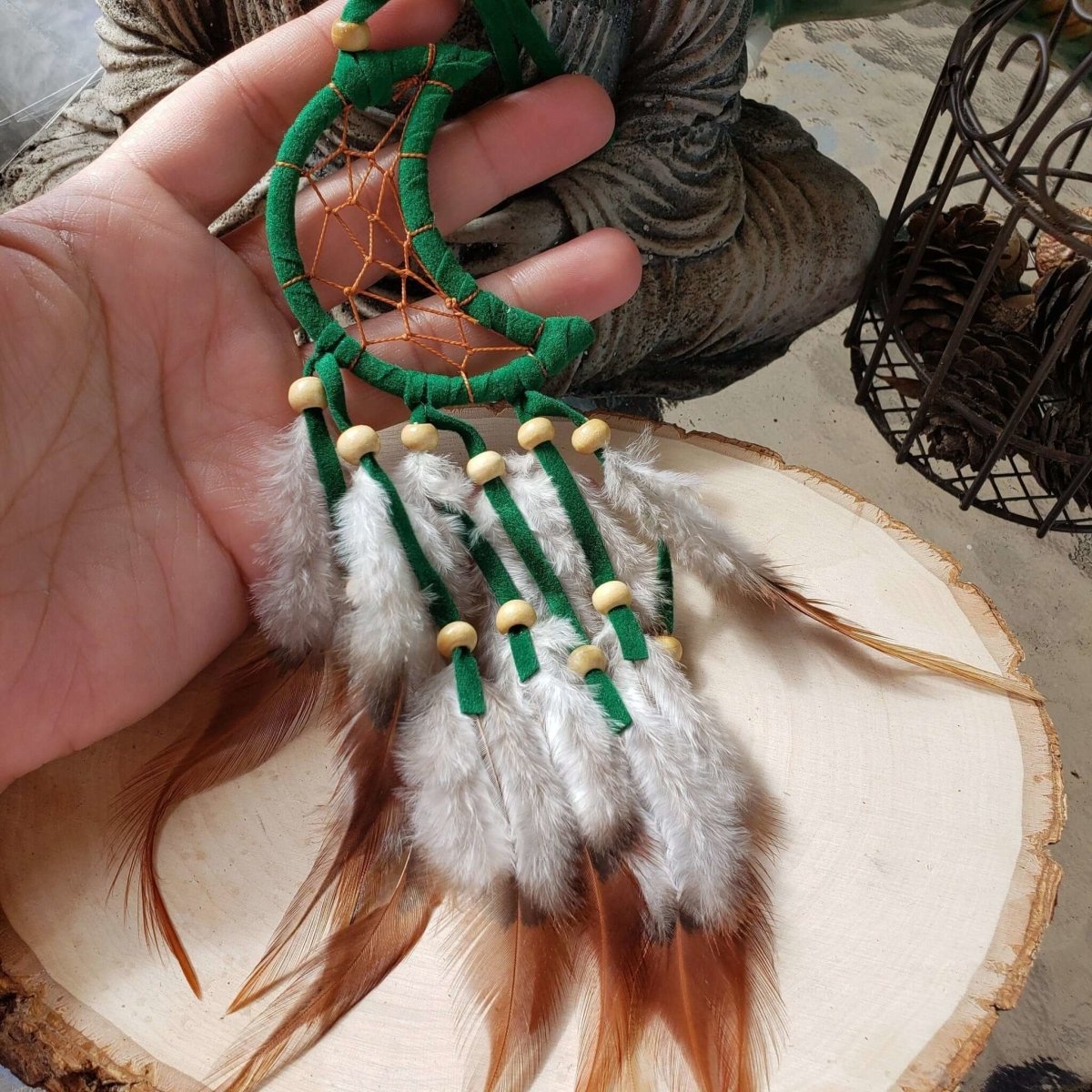 Crescent Moon Dream Catcher with feathers & Beads -