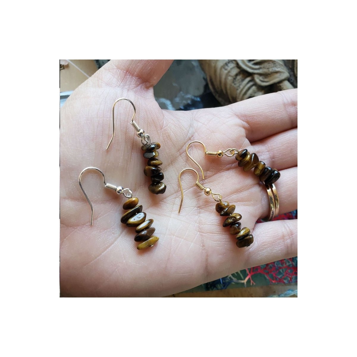 Crystal Earrings ,Stacked Stone Drop Earrings Bohemian Style Dangle Earrings , Jewelry, Healing Crystal Energy -