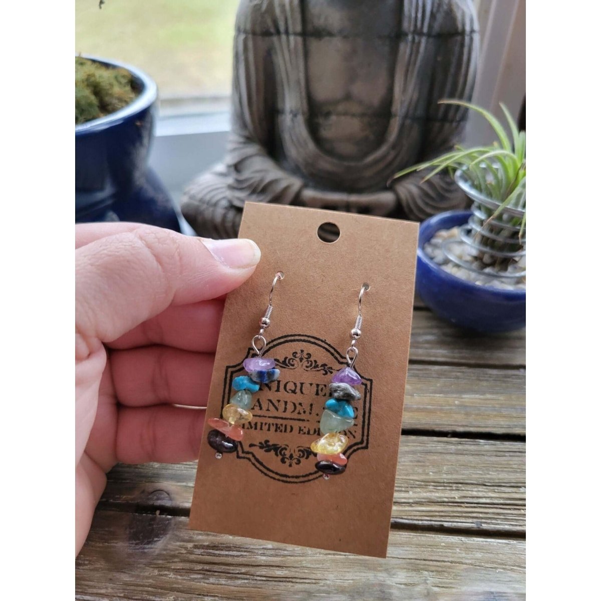 Crystal Earrings ,Stacked Stone Drop Earrings | Bohemian Style Dangle Earrings , Seven Chakras Earrings -