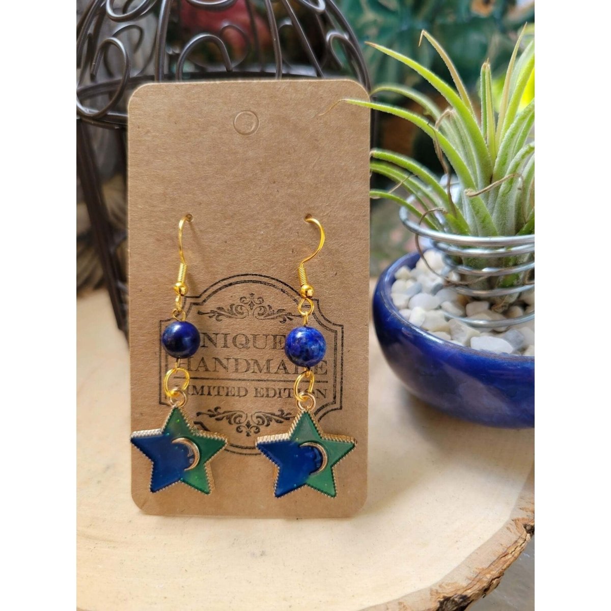 Crystal Earrings ,Stacked Stone Drop Earrings |Charm and Crystal Earrings ,Witch Jewelry, Healing Crystal Energy, Star Charm Earrings -