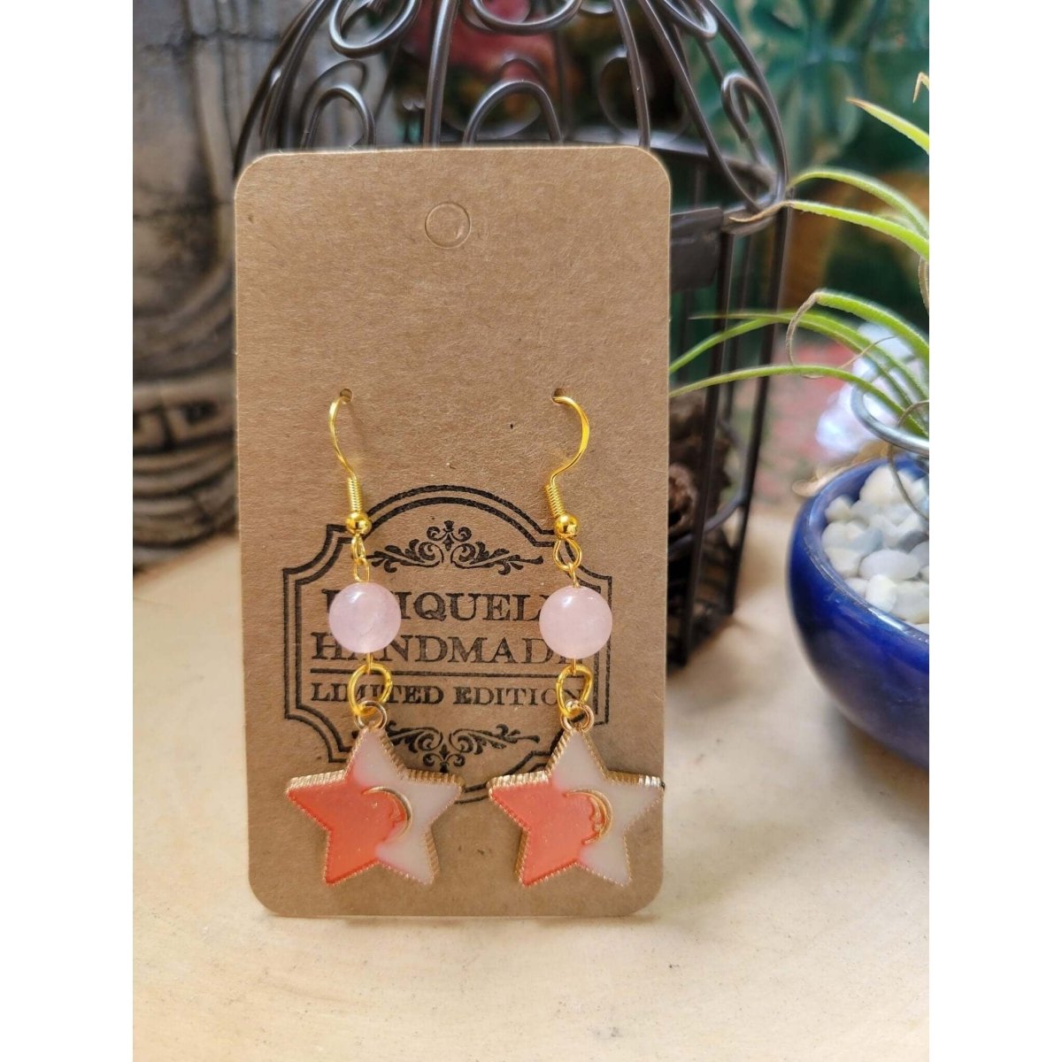 Crystal Earrings ,Stacked Stone Drop Earrings |Charm and Crystal Earrings ,Witch Jewelry, Healing Crystal Energy, Star Charm Earrings -