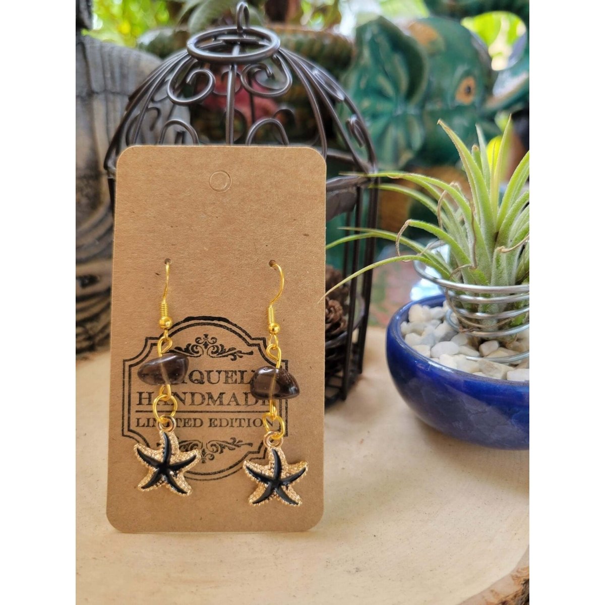 Crystal Earrings ,Stacked Stone Drop Earrings |Charm and Crystal Earrings ,Witch Jewelry, Healing Crystal Energy, star charm earrings -