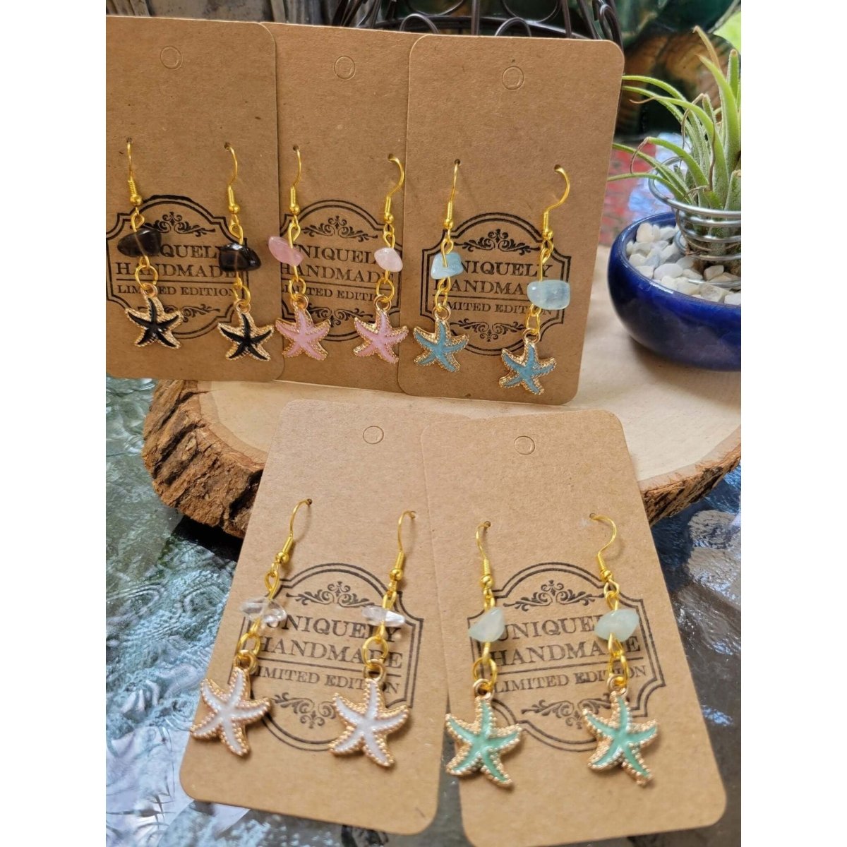 Crystal Earrings ,Stacked Stone Drop Earrings |Charm and Crystal Earrings ,Witch Jewelry, Healing Crystal Energy, star charm earrings -