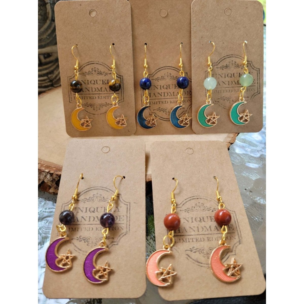 Crystal Earrings ,Stacked Stone Drop Earrings |Charm and Crystal Moon Earrings ,Witch Jewelry, Healing Crystal Energy -