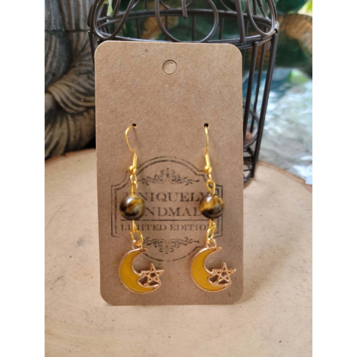 Crystal Earrings ,Stacked Stone Drop Earrings |Charm and Crystal Moon Earrings ,Witch Jewelry, Healing Crystal Energy -