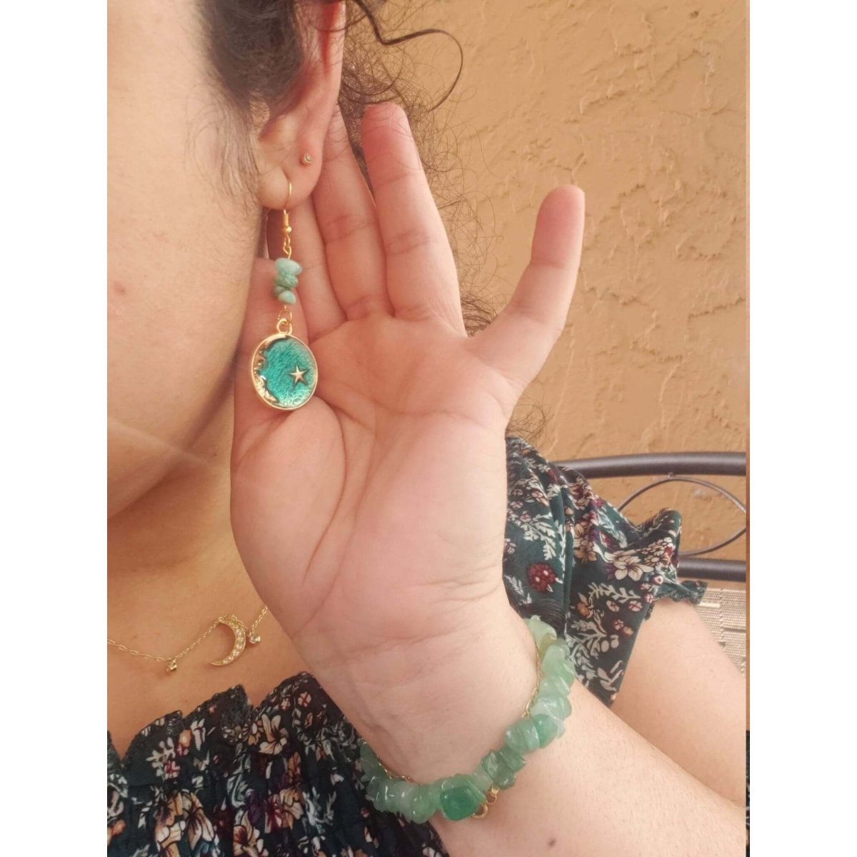 Crystal Earrings ,Stacked Stone Drop Earrings |Charm and Crystal Moon Earrings ,Witch Jewelry, Healing Crystal Energy -