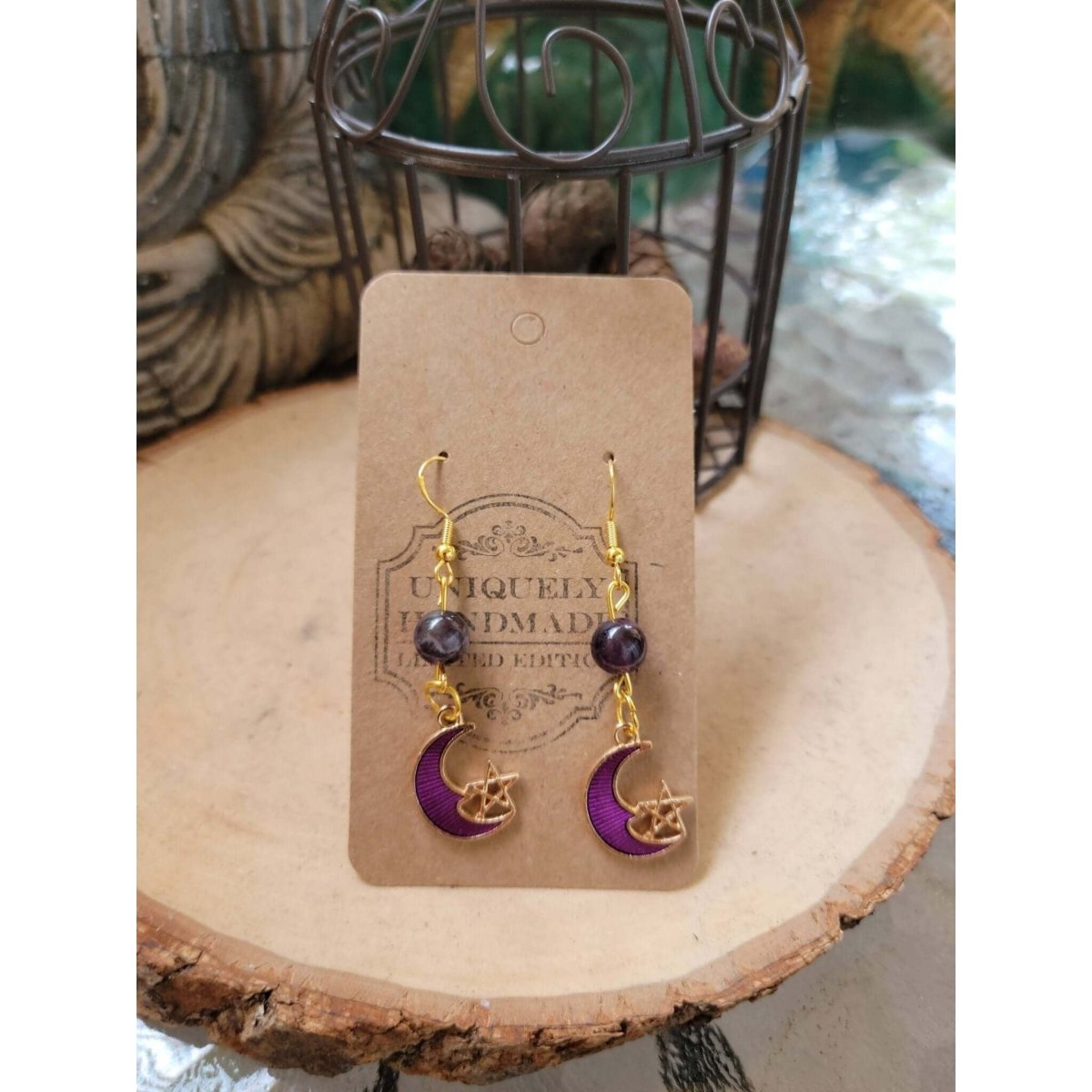 Crystal Earrings ,Stacked Stone Drop Earrings |Charm and Crystal Moon Earrings ,Witch Jewelry, Healing Crystal Energy -