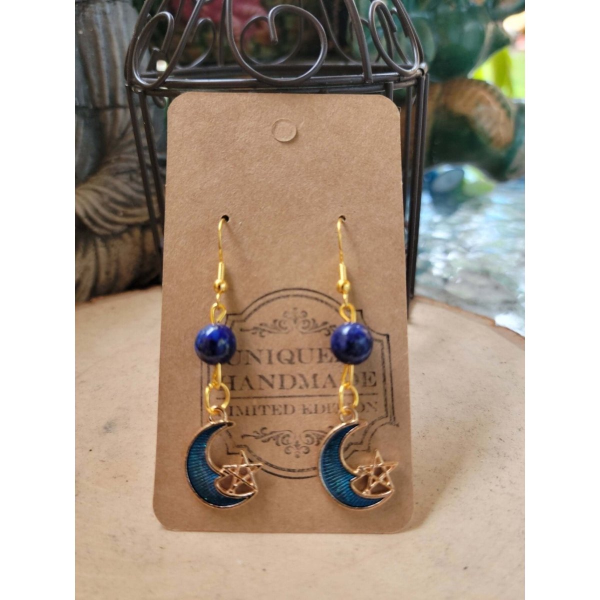 Crystal Earrings ,Stacked Stone Drop Earrings |Charm and Crystal Moon Earrings ,Witch Jewelry, Healing Crystal Energy -