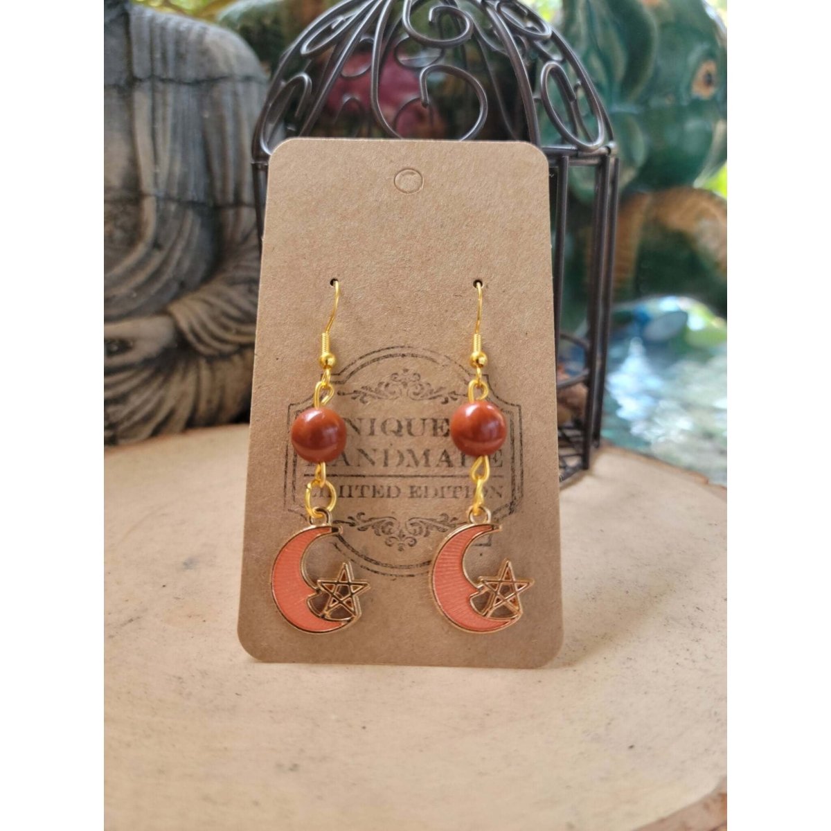 Crystal Earrings ,Stacked Stone Drop Earrings |Charm and Crystal Moon Earrings ,Witch Jewelry, Healing Crystal Energy -