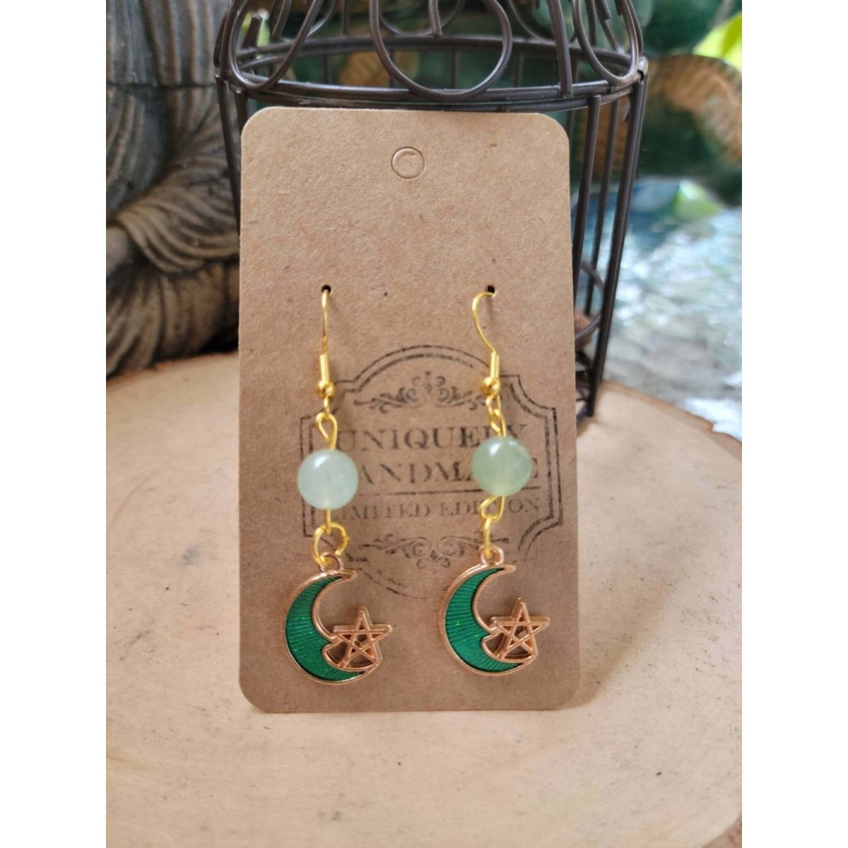 Crystal Earrings ,Stacked Stone Drop Earrings |Charm and Crystal Moon Earrings ,Witch Jewelry, Healing Crystal Energy -