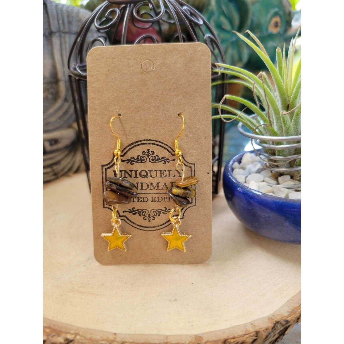 Crystal Earrings ,Stacked Stone Drop Earrings Star Charm with Crystal Chips -