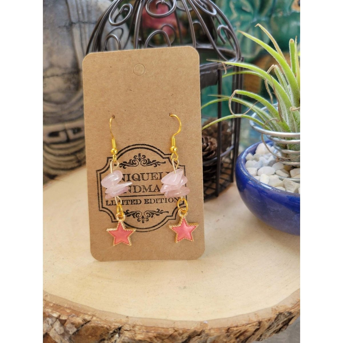 Crystal Earrings ,Stacked Stone Drop Earrings Star Charm with Crystal Chips -