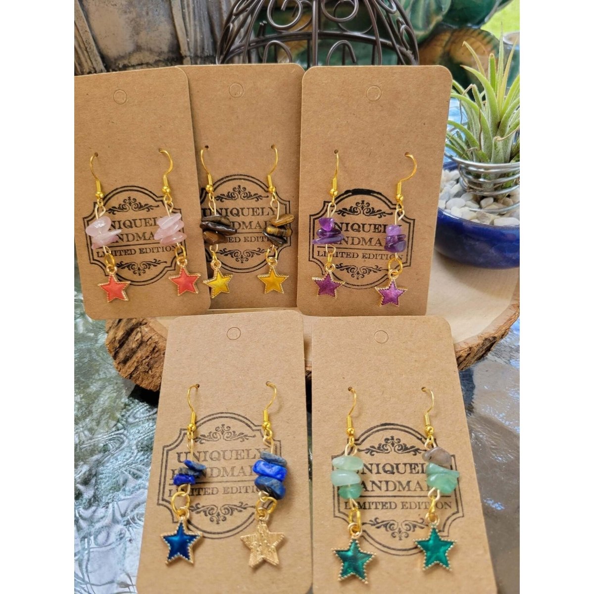 Crystal Earrings ,Stacked Stone Drop Earrings Star Charm with Crystal Chips -