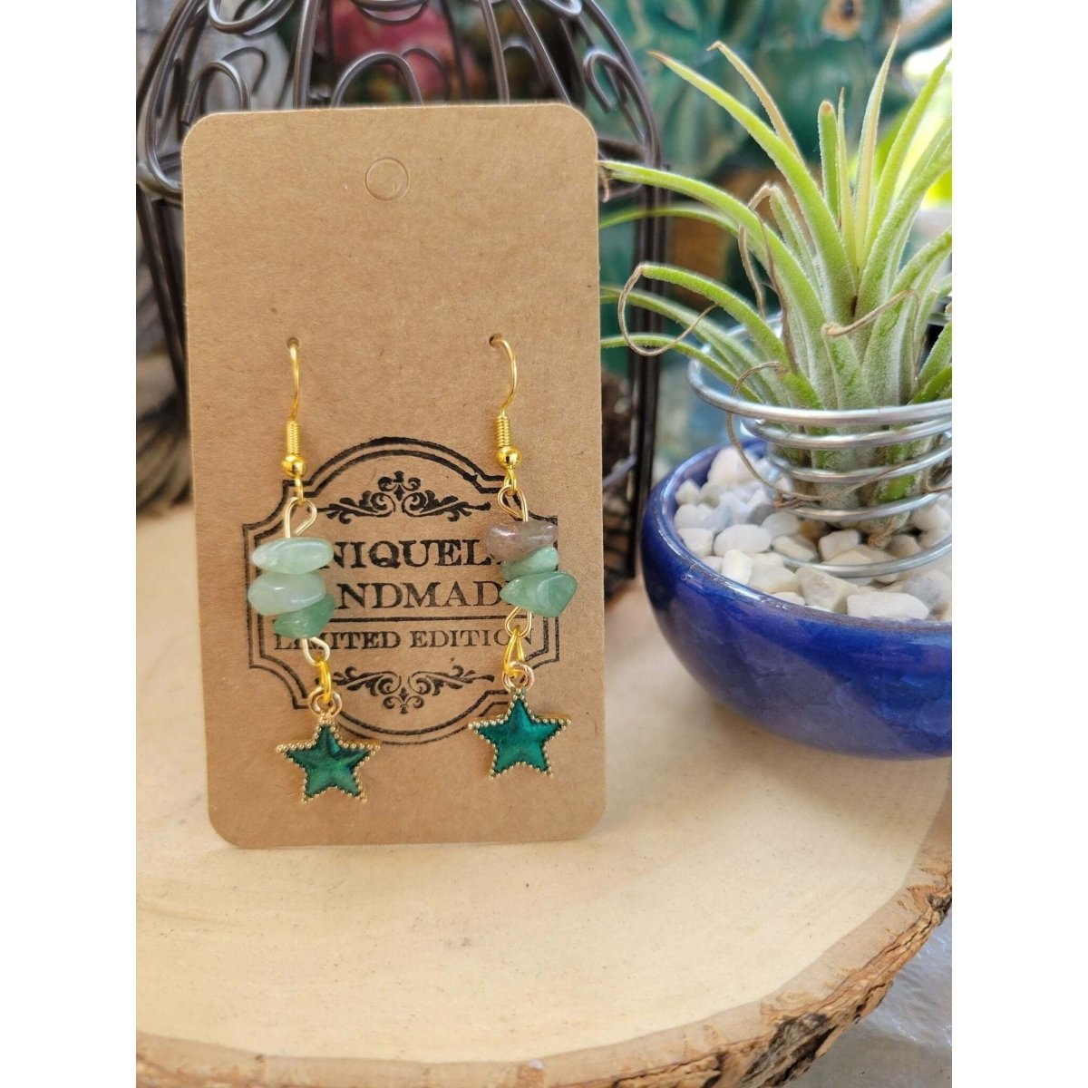 Crystal Earrings ,Stacked Stone Drop Earrings Star Charm with Crystal Chips -