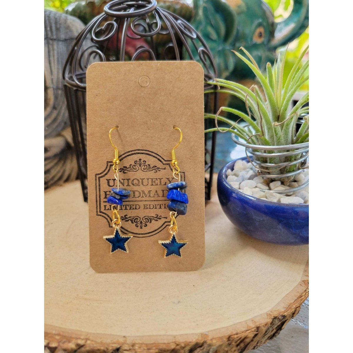 Crystal Earrings ,Stacked Stone Drop Earrings Star Charm with Crystal Chips -