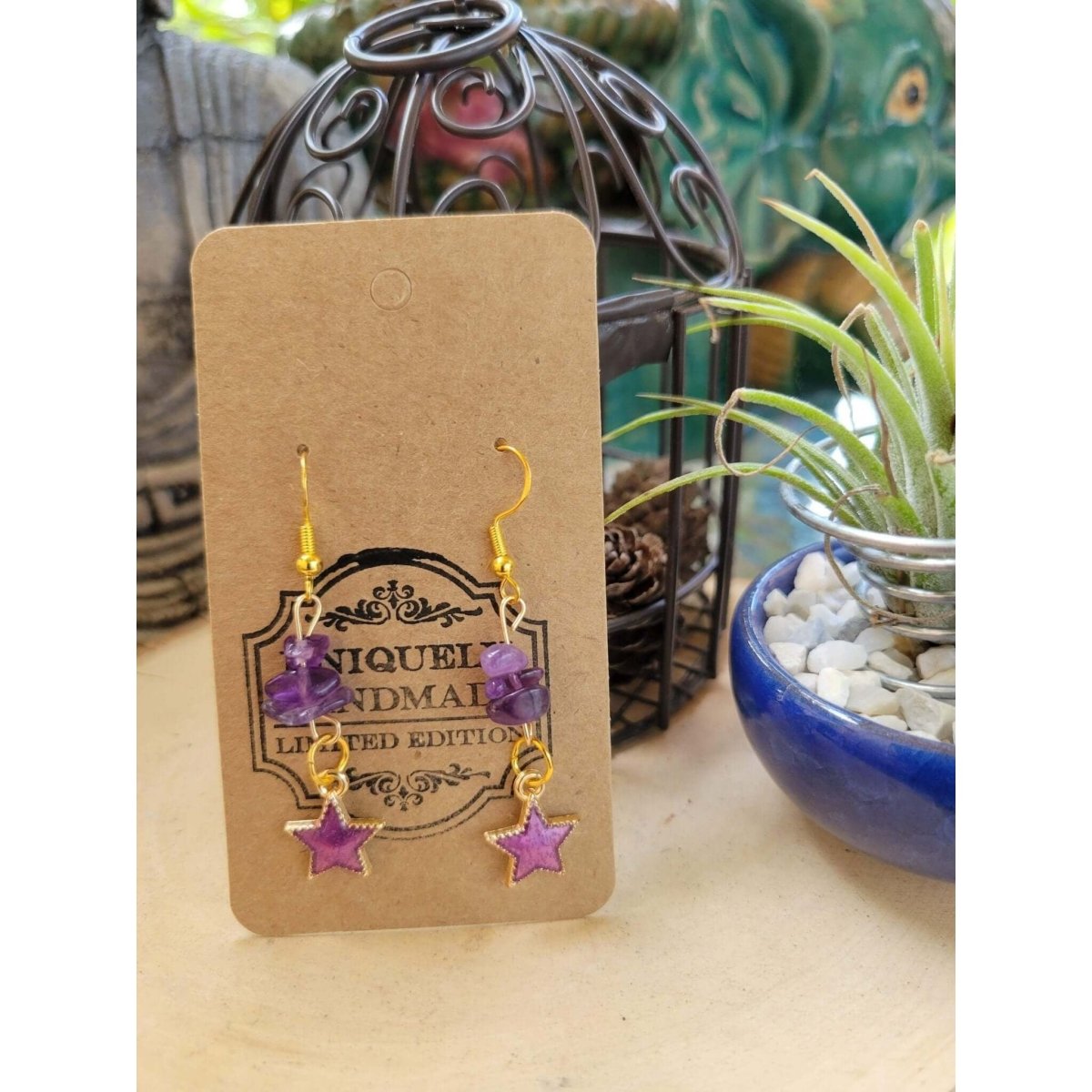 Crystal Earrings ,Stacked Stone Drop Earrings Star Charm with Crystal Chips -