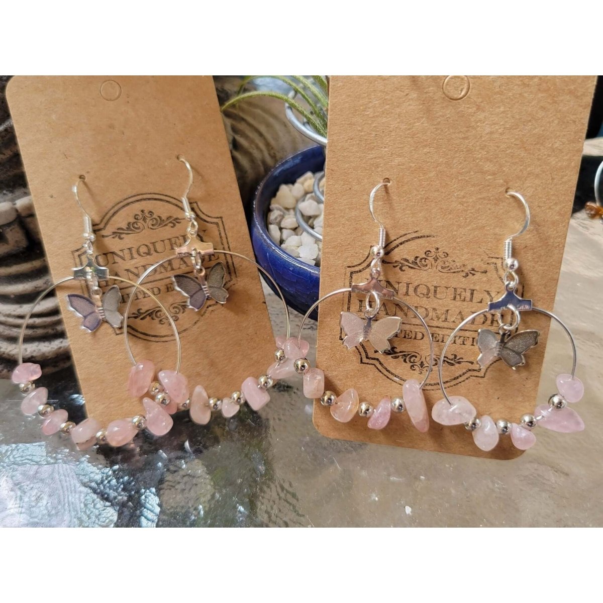 Crystal Earrings ,Stone Earrings with Butterfly | Bohemian Style Hoop Earrings , Jewelry, Healing Crystal Energy -
