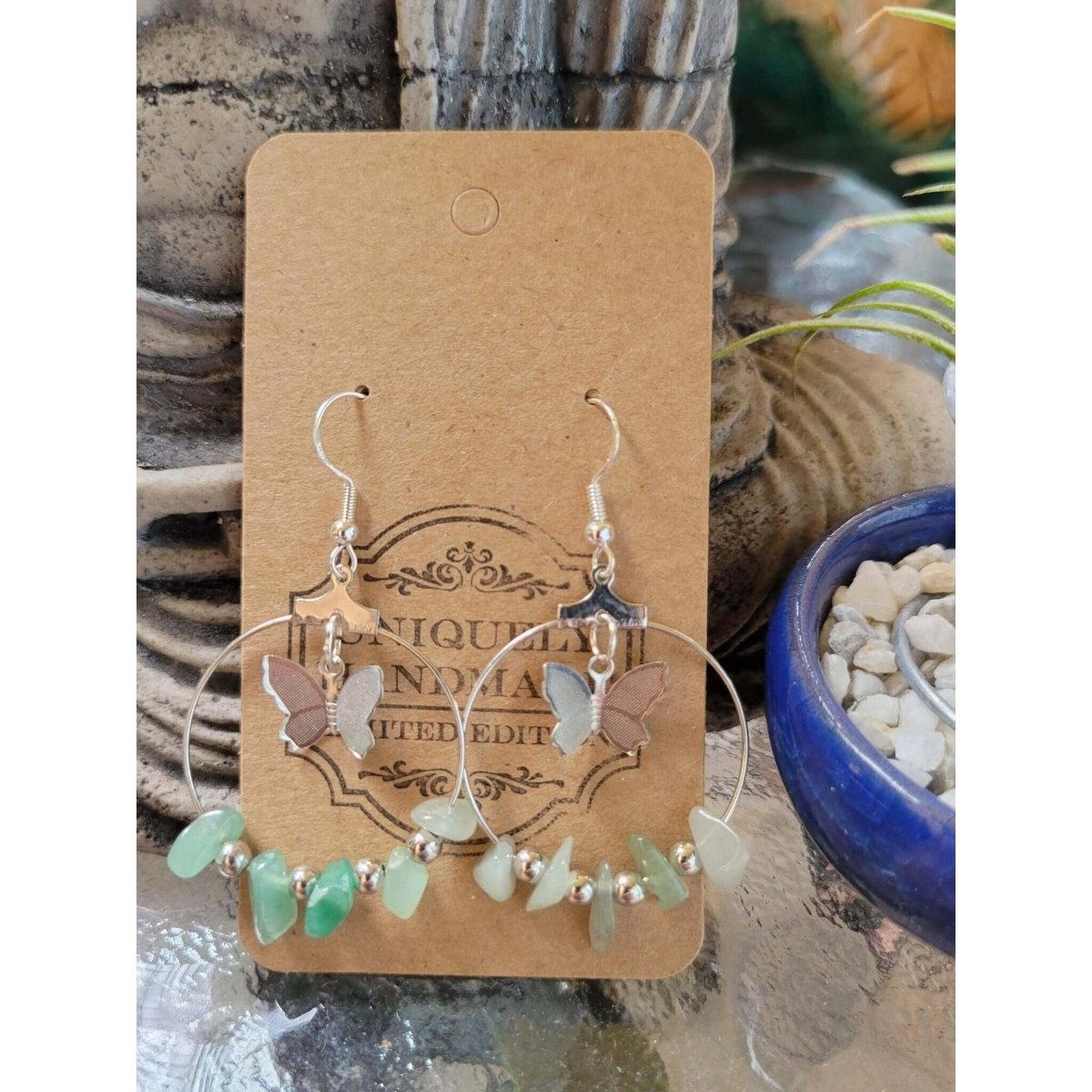 Crystal Earrings ,Stone Earrings with Butterfly | Bohemian Style Hoop Earrings , Jewelry, Healing Crystal Energy -