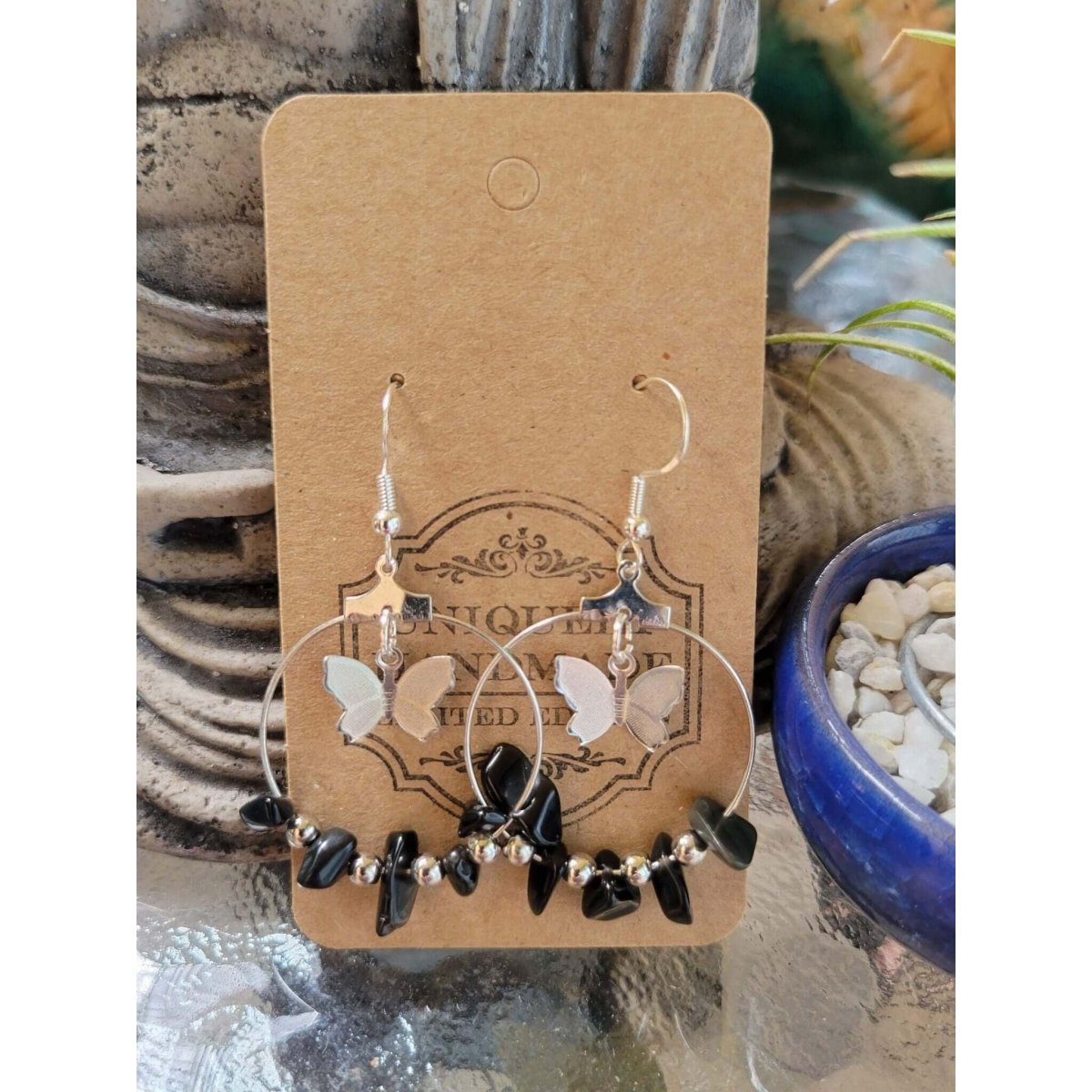 Crystal Earrings ,Stone Earrings with Butterfly | Bohemian Style Hoop Earrings , Jewelry, Healing Crystal Energy -