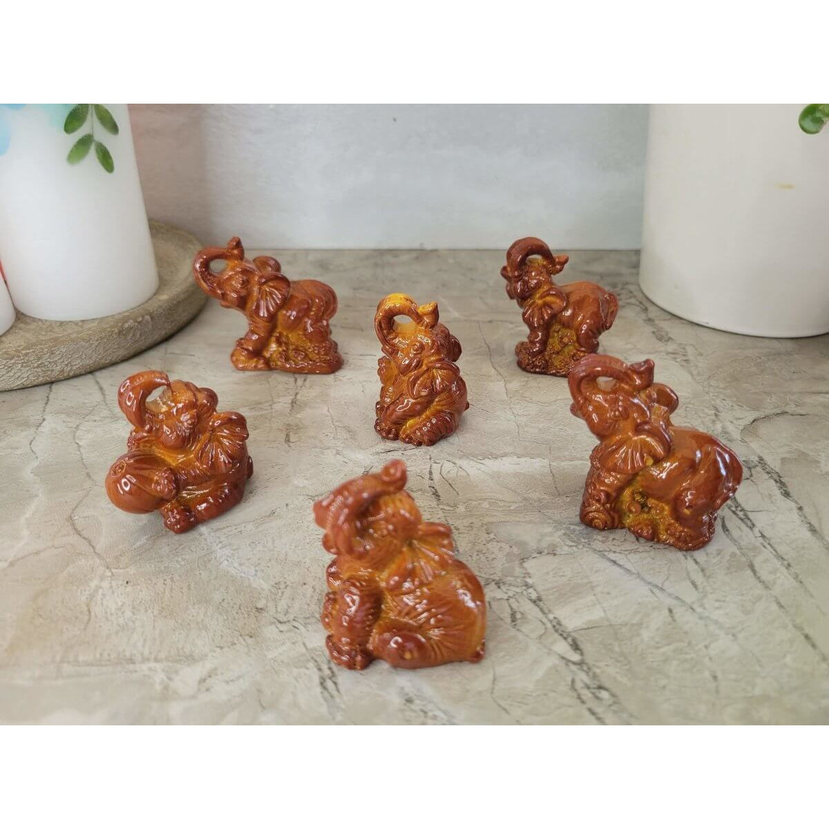 Elephant Mini Statues ,Beautiful Gift Set (Set of 6 Figurines), Mini Elephants -