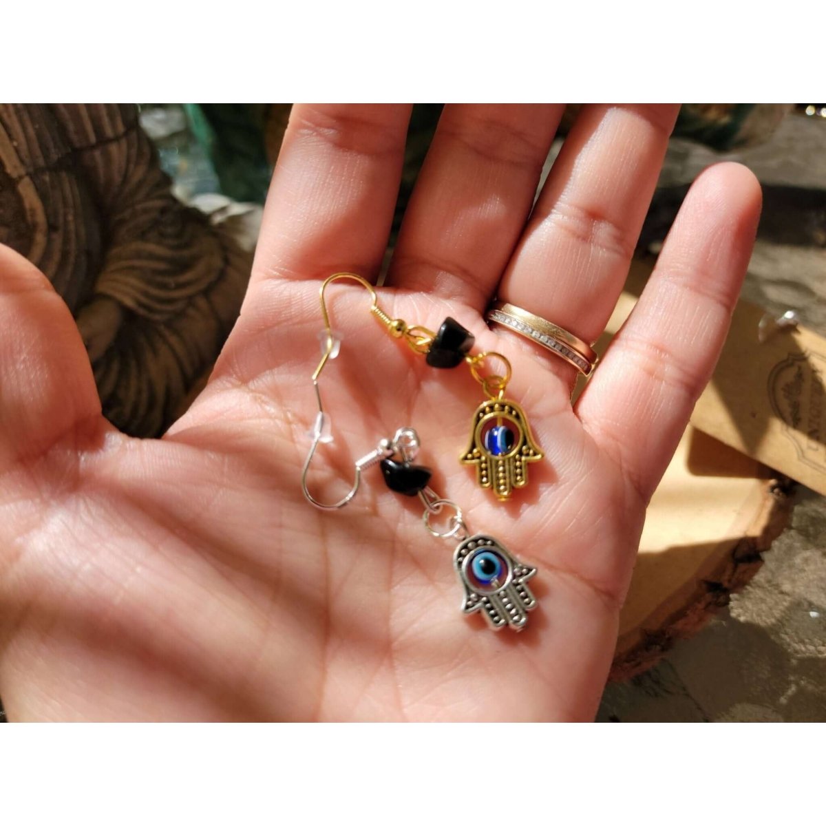 Evil Eye Earring with Black Tourmaline Crystal /Protection Earrings /Charm Earrings -
