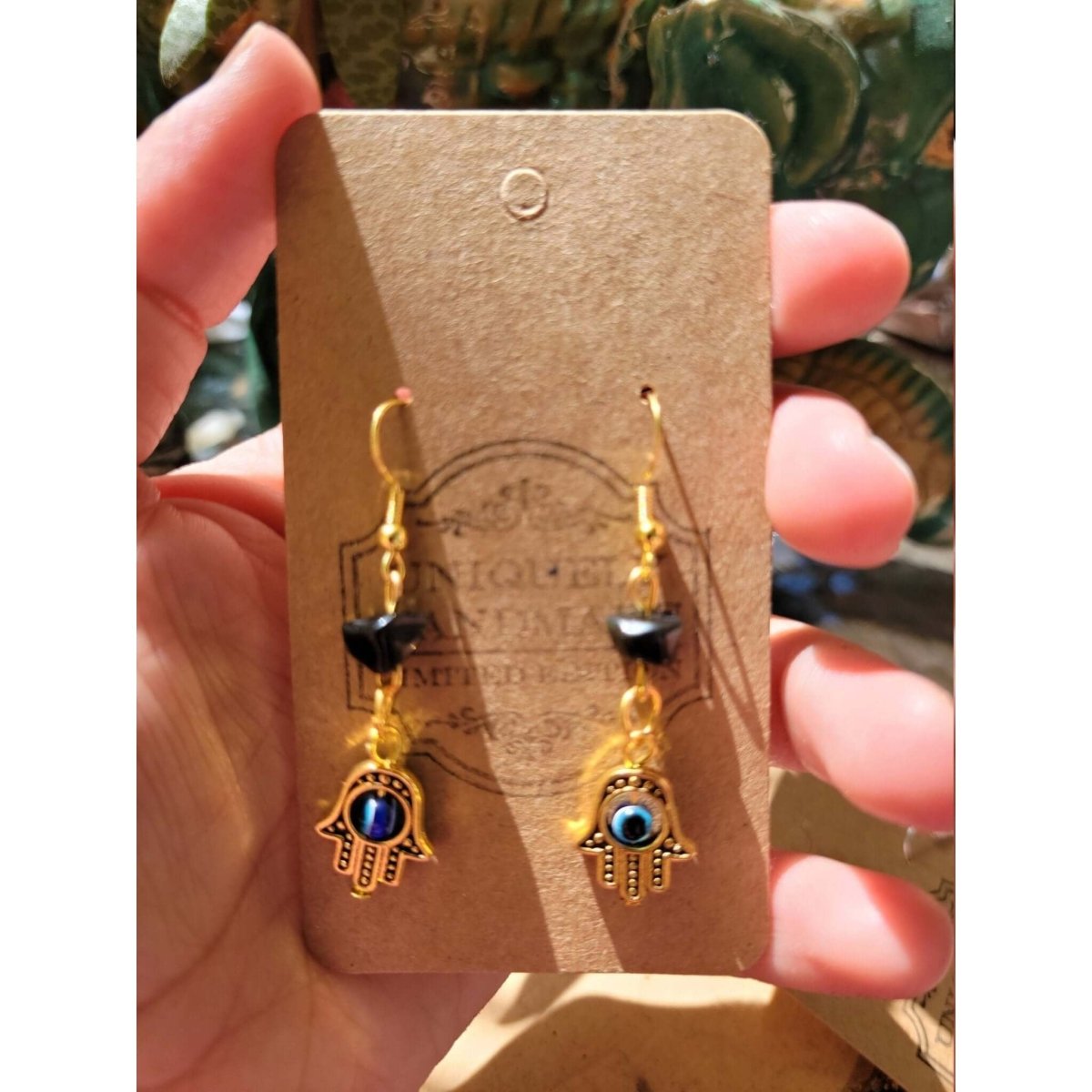 Evil Eye Earring with Black Tourmaline Crystal /Protection Earrings /Charm Earrings -