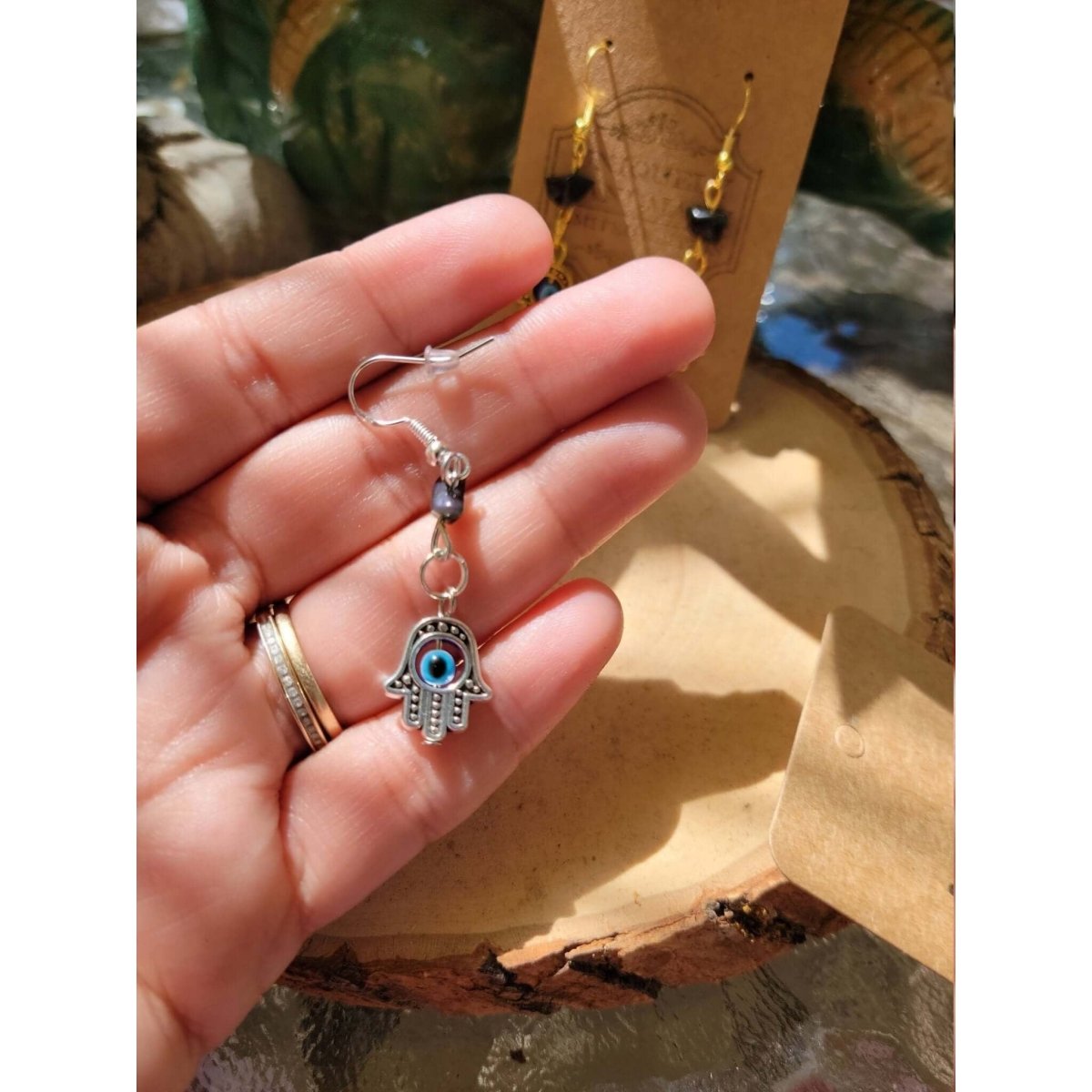 Evil Eye Earring with Black Tourmaline Crystal /Protection Earrings /Charm Earrings -