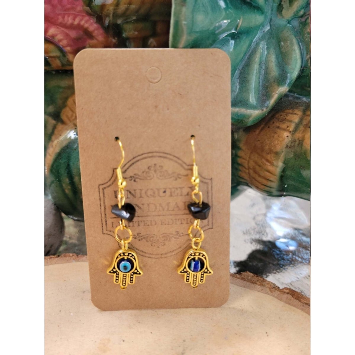 Evil Eye Earring with Black Tourmaline Crystal /Protection Earrings /Charm Earrings -