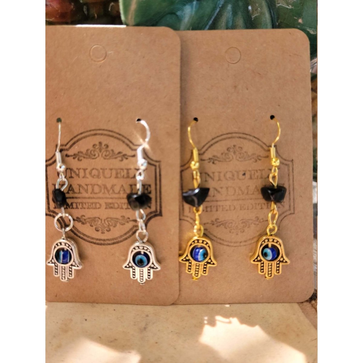 Evil Eye Earring with Black Tourmaline Crystal /Protection Earrings /Charm Earrings -