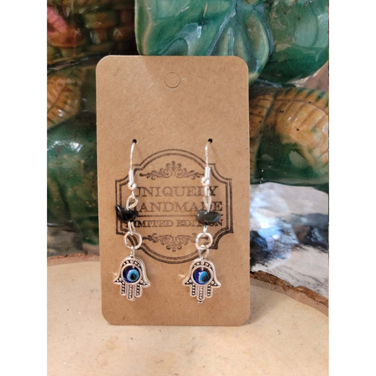 Evil Eye Earring with Black Tourmaline Crystal /Protection Earrings /Charm Earrings -