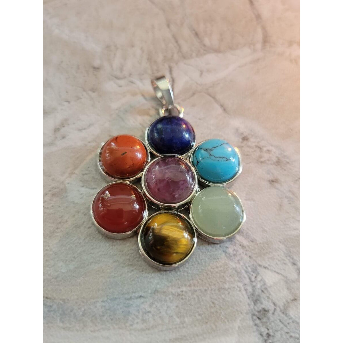 Flower Brass Gemstone Pendants, Chakra Jewelry -