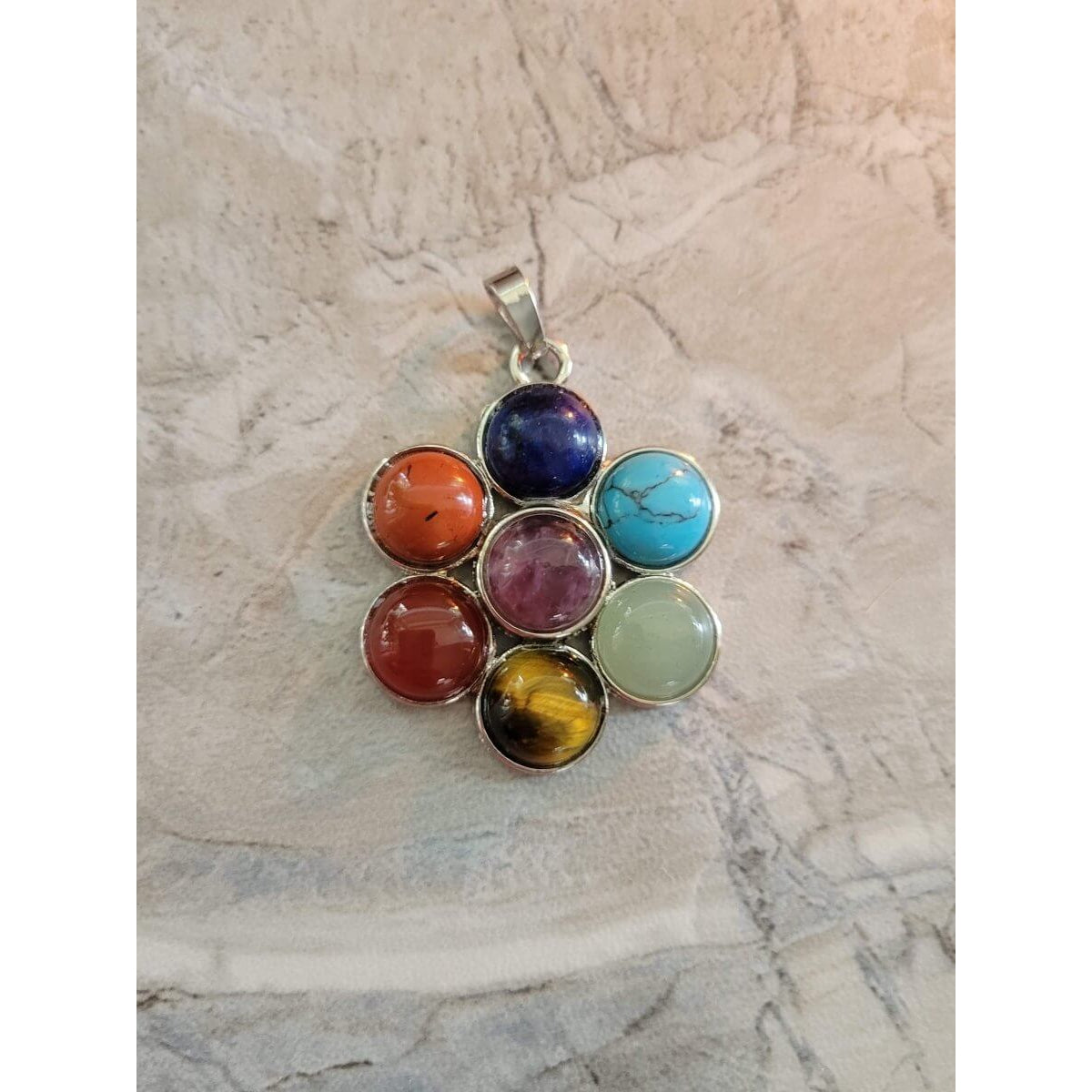 Flower Brass Gemstone Pendants, Chakra Jewelry -