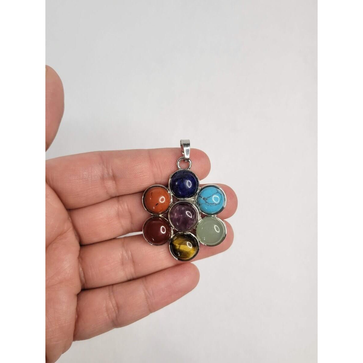 Flower Brass Gemstone Pendants, Chakra Jewelry -