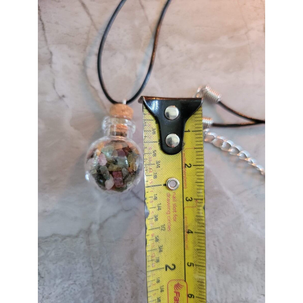 Glass Wishing Bottle Leather Cord Pendant Necklaces, with Natural Gemstone Chip Beads -