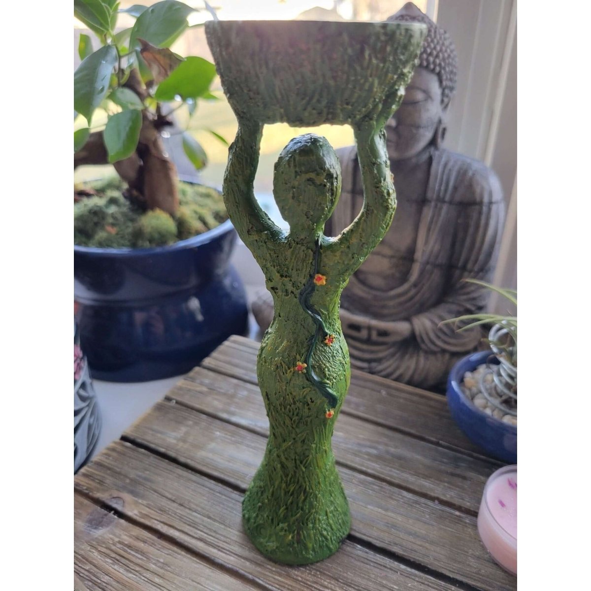 Goddess Candle Holder /Polyresin T-Light Holder Nurturing Goddess/Altar Decoration -