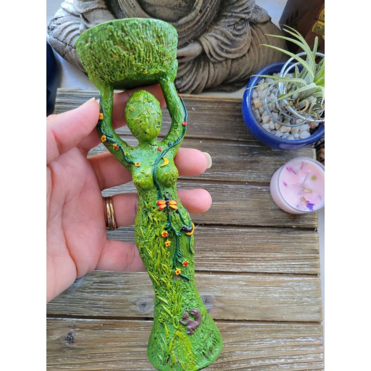 Goddess Candle Holder /Polyresin T-Light Holder Nurturing Goddess/Altar Decoration -