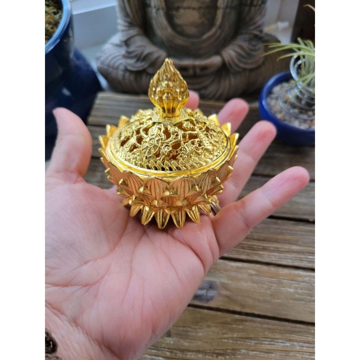 Gold Color !Small Lotus Incense Holder, Brass Metal Incense Burner -