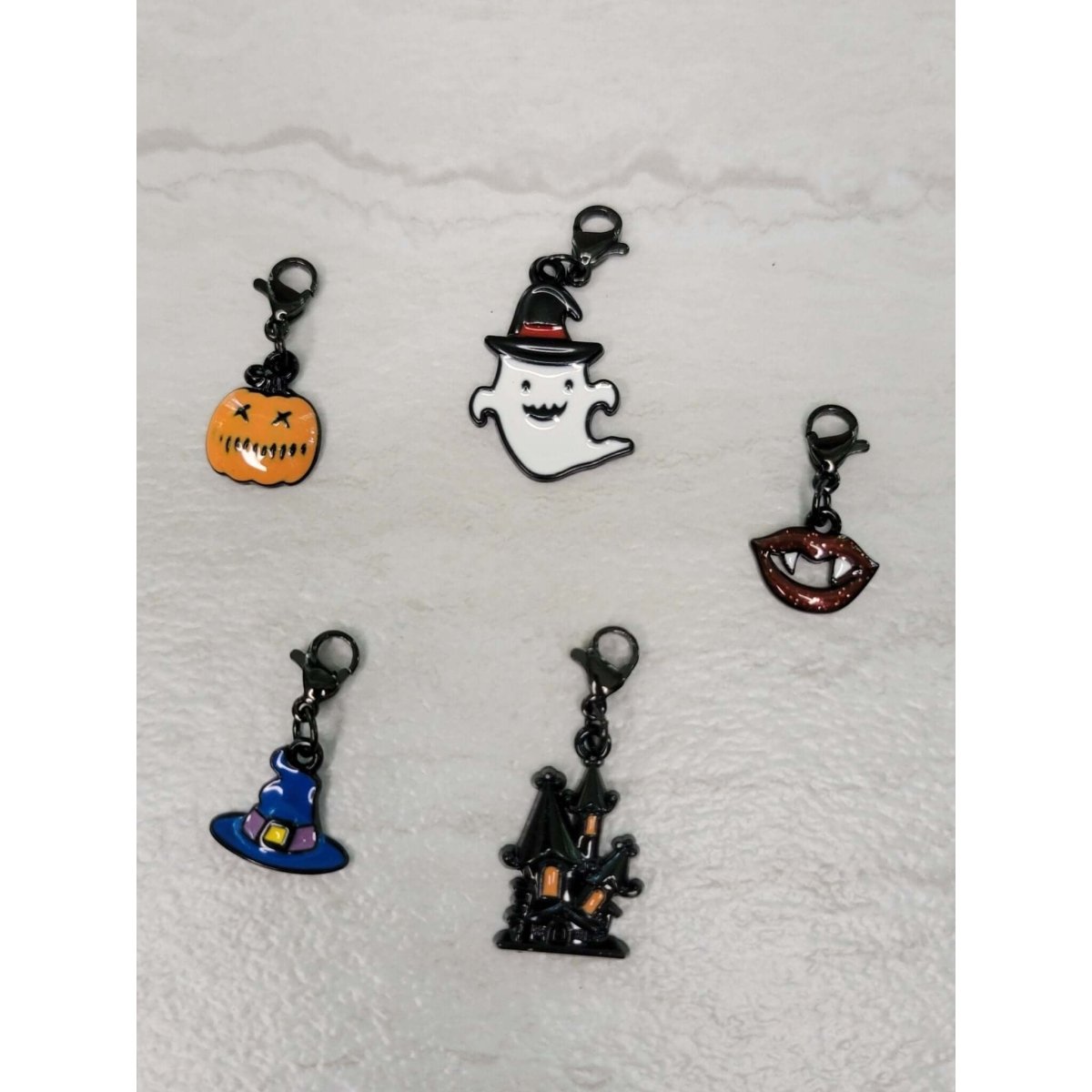 Halloween Theme Alloy Enamel Pendants Set, Stainless Steel Lobster Claw Clasps 5 Pendants Set -Charms & Pendants