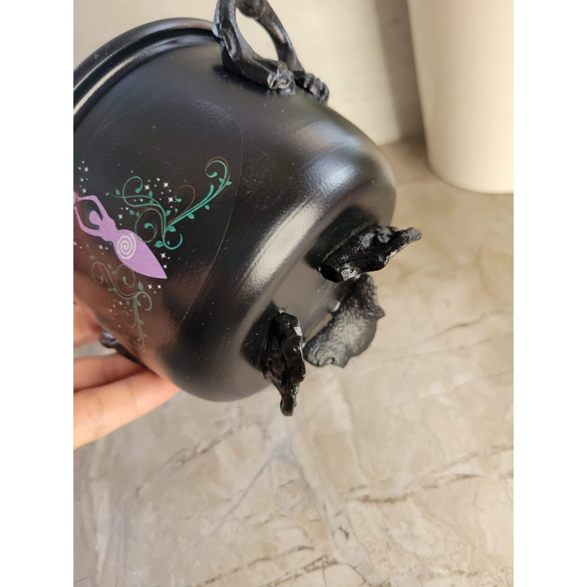 Handmade decoration Cauldron for Witch, Altar decor , Triple Moon design , Pentacle -Incense Holders