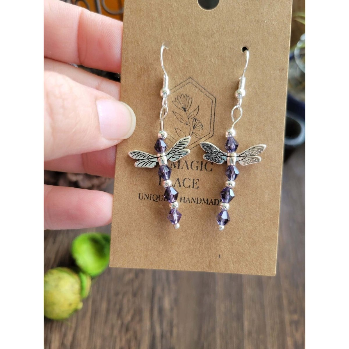 Handmade Glass Beaded Earrings, Alloy Dragonfly Earrings, with Brass Earrings Hooks, Silver and Antique Silver -