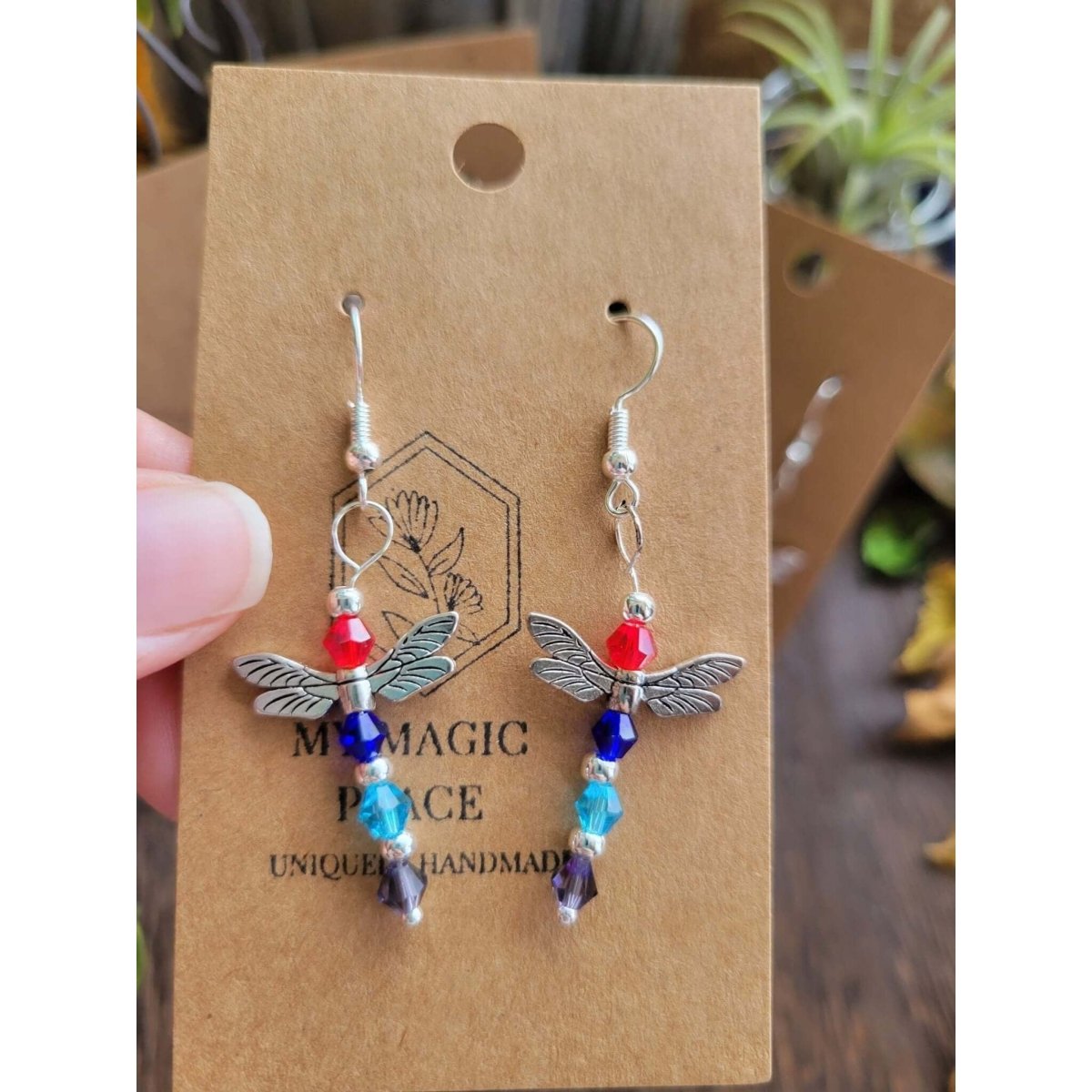 Handmade Glass Beaded Earrings, Alloy Dragonfly Earrings, with Brass Earrings Hooks, Silver and Antique Silver -
