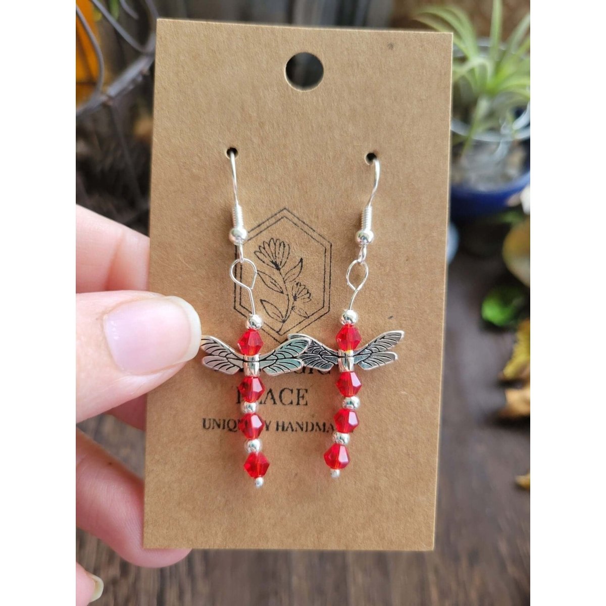 Handmade Glass Beaded Earrings, Alloy Dragonfly Earrings, with Brass Earrings Hooks, Silver and Antique Silver -