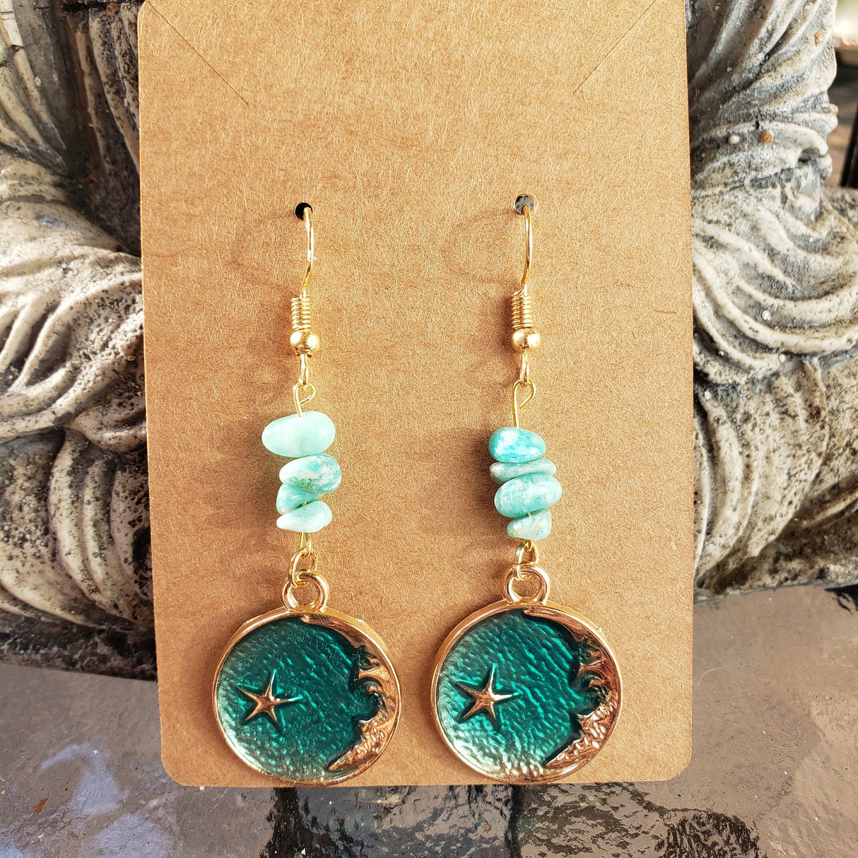 Crystal Earrings ,Stacked Stone Drop Earrings |Charm and Crystal Moon Earrings ,Witch Jewelry, Crystal Energy